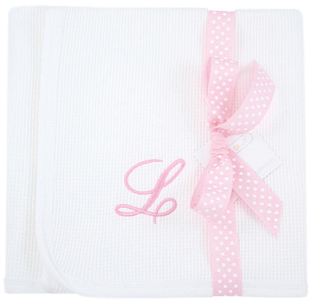 Personalized Initial Waffle Knit Receiving Blanket Baby Stuff Gifts